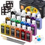 Shuttle Art Fabric Paint Permanent for Clothes, 18 Colours Fabric Paints in Bottles (60ml/2oz) with Brushes, Palette, Stencils, Non-Toxic Textile Paints for T-Shirt, Shoes, Bag, Jeans, No Heating Need