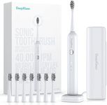 Deepklean 6 Modes Ultrasonic Electric Toothbrush for Adults and Kids, 60 Days Long-Lasting Rechargeable Battery Sonic Toothbrush with 8 Brush Heads and Travel Case, Wireless Charging White