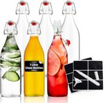 volila Glass Bottles with Stoppers - 1000ml Clear Swing Top Bottles for Homebrewing and Beverages - 1L Flip Top Bottles with Leak Proof Caps, Labels, Pen and Funnel (6 Pack)