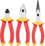 Kapstrom 3 Pc Electricians Pliers Set, Professional Insulated & VDE Tested Combination, Long/Needle Nose & Diagonal Cutting Pliers/Side Cutters, Multi-Purpose Tools w/Comfort Grips