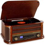 AUNA Belle Epoque 1908 - Retro stereo system, Record player, Vinyl turntable, Belt drive, Bluetooth, Stereo speakers, Radio tuner, USB slot, Cassette deck, Digitizing function, Brown