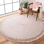 SAFAVIEH Sahara Collection 7' Round Pink SAH490U Handmade Boho Tassel Entryway Foyer Living Room Bedroom Kitchen Area Rug