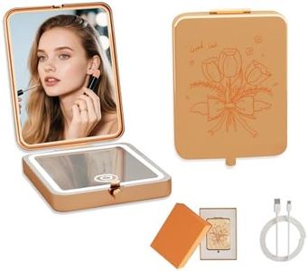 PDOZV Vanity Mirror with Lights, 3X Magnification LED Compact Travel Makeup Mirror with Light for Purse, Metal 2-Sided, Portable, Folding, Handheld, Small Lighted Mirror for Gift（Tulip）