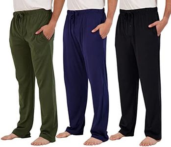 Real Essentials 3 Pack: Mens Big & Tall King Size Pajama Pants Cotton Soft Pajamas Men Flannel Bottoms Fleece Buffalo Plaid Pj Lounge Pants Sleepwear Pijamas Hombres Woven Button Fly - Set 4, 5X