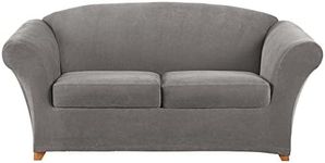 Sure Fit Stretch Pique 2-Seat Individual Cushion Loveseat Covers - Flannel Gray (SF43760)