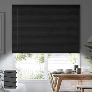HOTSOON Aluminum Mini Blinds for Indoor Windows Cordless 1In No Holes 100% Privacy Protection L-Shaped Slats Room Darkening Horizontal Window Blinds for Office,Home, Black, 36" W x 64" H