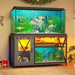 DWVO 55-75 Gallon Aquarium Stand with Power Outlets & LED Light, Cabinet for Fish Tank Accessories Storage - Metal Fish Tank Stand Suitable for Turtle Tank, Reptile Terrarium, 860LBS Capacity, Grey