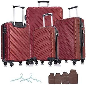 Apelila 4 Piece Hardside Luggage Sets,Lightweight ABS SuitcaseSet of 4, Check in & Carry On Luggage Set with Spinner Wheels Free Luggage Covers & Folding Hangers Included (Wine)