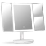 Fancii LED Lighted Vanity Makeup Mirror, Rechargeable Trifold Mirror with 5X & 10x Magnifications - 68 Dimmable Natural Lights, Touch Screen, Best Adjustable Make Up Mirror, Tria 2