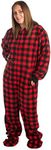 Hoodie Footed Buffalo Red Black Fleece Adult Onesie Pajama with DropSeat