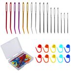 Large-Eye Blunt Needles Kit, Yarn Knitting Sewing Needles including 8 Curved Tapestry Needles, 9 Straight Blunt Needles and 10 Stitch Markers for Crochet Projects