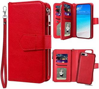 JZASES Case for iPhone 7 Plus/iPhone 8 Plus/iPhone 6 Plus, 2 in 1 Magnetic Detachable Wallet Case, PU Leather Phone Case Cover with Card Holder for iPhone 7 Plus/iPhone 8 Plus, Red