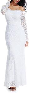 LALAGEN Women's Floral Lace Long Sleeve Off Shoulder Wedding Mermaid Dress White1 XL