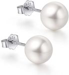 18K White Gold Plated Sterling Silver Post Faux Pearl Stud Earrings for Women, White Pearl Wedding Earrings Hypoallergenic Jewelry (12mm)