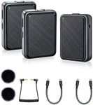 Wireless Lavalier Microphone, Dual Mini Lapel Clip On Mic 2.4G Comapatible with iPhone iPad USB C Phone Camera Video Recording YouTube Interview Video Podcast Vlog