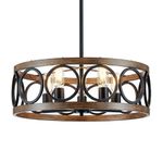 XINGQI Farmhouse Chandelier Black + Wood Grain Finish Drum Chandeliers Round Ceiling Lights Retro Metal Pendant Lighting Fixture Rustic Lamp for Living Room Dining Room Bedroom Kitchen Island -5 Light