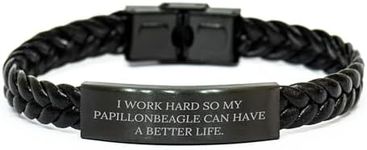 Inspirational I Work Hard So My Papillon Dog Can Have A Better Life Papillon Dog Lovers Gift for Papillon Dog Owners on Valentine's Day Charms - Papillon Dog Braided Leather Choker