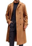 Runcati Mens Double Breasted Trench Coat Notched Lapel Long Peacoat Classic Casual Winter Overcoat, Brown, Medium