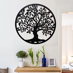 WALLCENTRE (ART BEYOND IMAGINATION) Mild Steel Tree of Life Circle Shape Metal Wall Hanging Art Home Decor for Living Room, Bedroom, Kids Room (Size: 46 cm Diameter, Black)