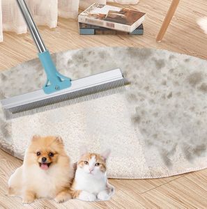 Double Sided Pet Hair Removal Carpet Rake with 55" Adjustable Long Handle for Low Pile Rugs, Couch, Mats and Furniture, Restore Carpet Fluffiness