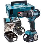 Makita DHP484TJX9 18V Li-ion LXT Brushless 50th Anniversary Combi Drill Complete with 2 x 5.0 Ah Batteries, Charger and Screw Bit Set Supplied in a Makpac Case