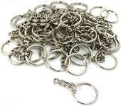 Metal Split Keychain Ring Parts - 100 Key Chains with 25mm Open Jump Ring and Connector - Make Your Own Key Ring