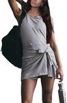 Yeokou Womens Tennis Dress Sarong Rompers Built-in Shorts Sleeveless Stretchy Golf Athletic Summer Mini Dress(Grey-M)