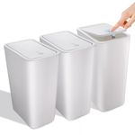 3 Pack Small Bathroom Trash Can with Lid - 10L/2.6 Gallon Slim Garbage Bin, Dog Proof Trashcan, Plastic Wastebasket for Kitchen/Bedroom/Office/Dorm, Fits Under Sink/Desk/Cabinet (White)