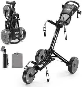 Tivor Lightweight Golf Push cart 3 Wheel,Foldable Golf Trolley for Adults and Junior with Ergonomic Adjustable Handle, Scorecard Holder, Umbrella Mount, Foot Brake, All-Terrain Wheels(Black)
