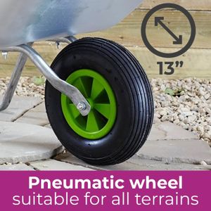 Neo 65L Wheelbarrow – Silver Steel Garden Cart