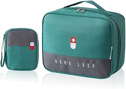 2 Size Empty First Aid Bags with Small Medical Pouch, Insulated Survival Medicine Bag, Portable Medication Travel Carrying Case with Handle for Car Home Camping Office Workplace (Green)