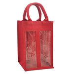 Reusable Wine Bag with Handles Natural Jute Champagne Liquor Gift Bags Single Double Triple Bottle Carrier Holder [Red Double, 1pc]