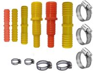 ESEKSAFAR Multi type Plastic Garden pipe Jointer 2pc 1/2 inch 1pc 3/4 inch 2pc 1”-1/2” & 3/4" inch pipe & 1pc 1” Pipe connector & 7 Clamp Hose (Paci of 13pc/set)