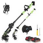 Delousiber Cordless Tiller Rotavator, Electric Garden Cultivator with 2 * 21V 1.5Ah Batteries and Charger, 10cm Working Width, 10cm Tilling Depth, Rototiller 4-Row Blade for Weeding, Loosening Soil