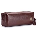 HAMMONDS FLYCATCHER Leather Utility Pouch - Multi-Use Genuine Leather Pencil Case, Cosmetic Pouch, Stationery, Coin Pouch, Makeup Brush Pouch for Women & Men - School & Office Organizer- Redwood Brown