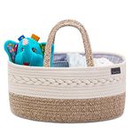 YeaYee Nappy Caddy,Baby Diaper Caddy Organiser, Portable Nursery Storage Basket with Changeable Compartments,100% Cotton Woven Rope(Small, Yellow)…