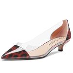 Aachcol Women Low Kitten Heel Pumps Clear Slip-on Pointed Toe Dress Shoes Office Party Wedding Patent 1.5 Inch, Red Leopard, 10