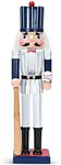 Ornativity Christmas Baseball Player Nutcracker - Baseball Player Figure with White Pin Stripe Uniform and Bat Xmas Sports Holiday Decor Nutcracker 15"