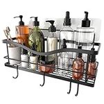 KINCMAX Shower Caddy Basket Shelf with Hooks, Caddy Organizer Wall Mounted Rustproof Basket with Adhesive, No Drilling, 304 Stainless Steel, Storage Rack for Bathroom Shower Kitchen -Black