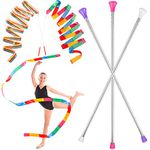 HyDren Dance Ribbons Colorful Rainbow Streamers Ribbon 3 Pieces Dancer Wand Stainless Steel Twirling Baton Rhythmic Gymnastics Conducting Batons for Dancing Band Gymnastic (26 Inch)