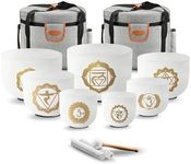 RYAN DVAN 432 hz 7-12 Inch Set of 7 Gold Chakra Design Quartz Crystal Singing Bowl Chakra Set with Free 2 pcs Carrying Case