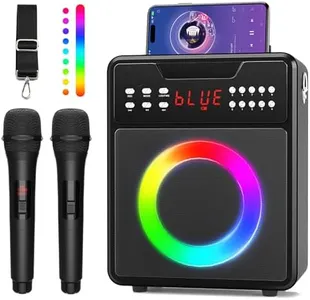 Karaoke Machine for Adults & Kids, Portable Karaoke Machine with 2 Wireless Microphones, Karaoke Speaker with LED Lights Supports USB/AUX in/TF Card for Home Party and Outdoor Event