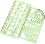 2PCS Plastic Green Measuring Templates Geometric Rulers for Office and School, Building formwork, Drawings templates