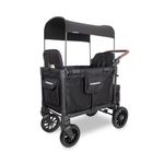 WONDERFOLD W2 Luxe Pro Stroller Wagon (2 Seater) - Collapsible Wagon Stroller with Seats Featuring 5-Point Safety Harnesses and Adjustable Sun Canopy, Jet Black