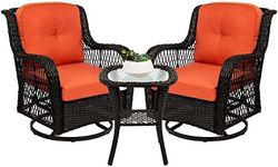Best Choice Products 3-Piece Outdoor Wicker Patio Bistro Set w/ 2 360-Degree Swivel Rocking Chairs and Tempered Glass Top Side Table - Rust