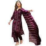 ANNI DESIGNER Women's Rayon Blend Straight Bandhej Printed Kurta with Pant & Dupatta (Baghira Wine_XXL_Wine_XX-Large)