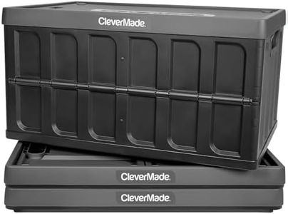 CleverMade Collapsible Storage Bin (With Lid), Charcoal, 3PK - 46L (12 Gal) Folding Plastic Stackable Utility Crates, Holds 75lbs Per Bin - Solid Wall CleverCrates for Organizing, Storage, Moving