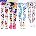 XM-Amigo 4 Pack Kids Girls Pants Floral Pattern Stretch Leggings（6-7 Years）