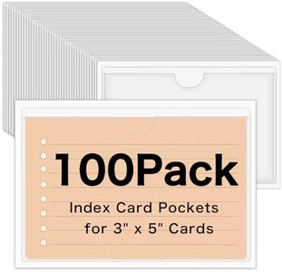 100 Pack Self-Adhesive 3" x 5" Index Card Pockets with Top Open for Loading, Clear Plastic Index Card Lables Holder for Organizing Storage Bins and Protecting Cards Photos Labels