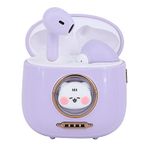 Kids WL Earbuds BT 5.1 Headphones with Cute Duck Bag Charging Case, 28H Playtime/Auto Pairing/HD Sound/Touch Control, Noise Reduction Headset Built in Mic Earphones for Sports/Working (Purple)